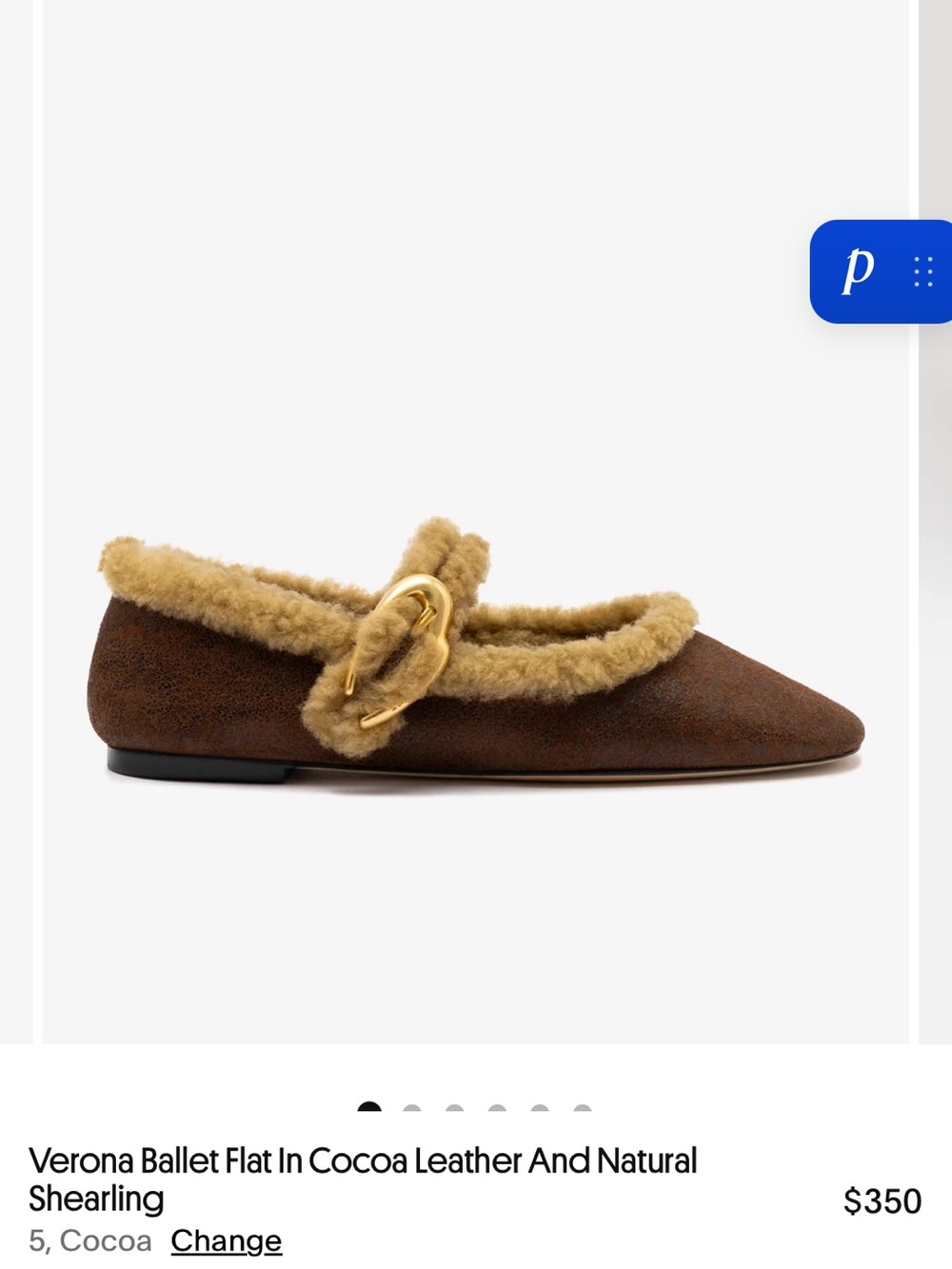Larroude Verona Ballet Flat in Cocoa Leather with Natural Shearling size 7
